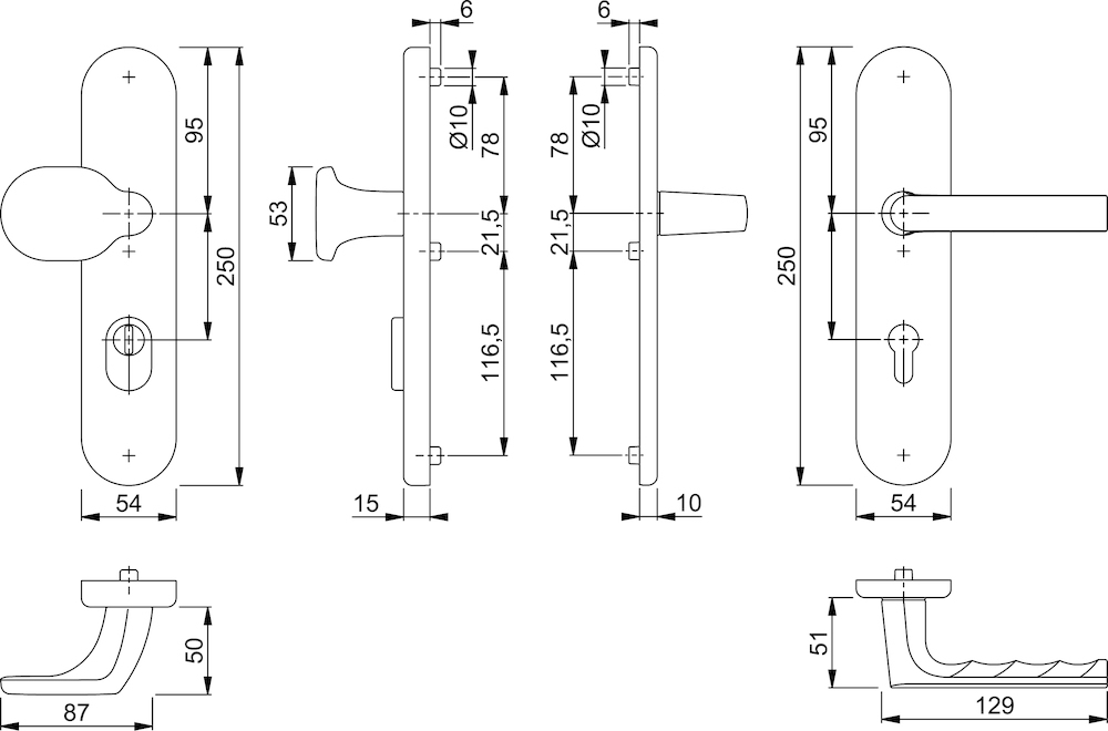 HOPPE® Schutz-Wechselgarnitur mit Langschild Hamburg 86G/3332ZA/3310/1700, 8/72 mm, Aluminium, 11759525
