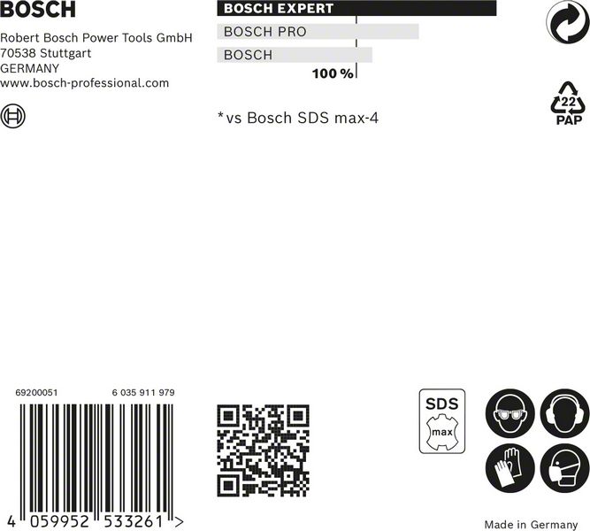 BOSCH EXPERT SDS max-8X Hammerbohrer, 30 x 200 x 320 mm. Für Bohrhämmer