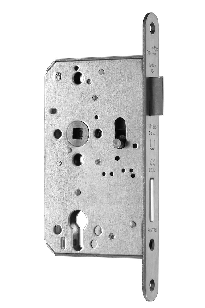 BMH FH Panik-Einsteckschloss für einflügelige Türe 1027 PZ, 9/72 mm, rund, Edelstahl