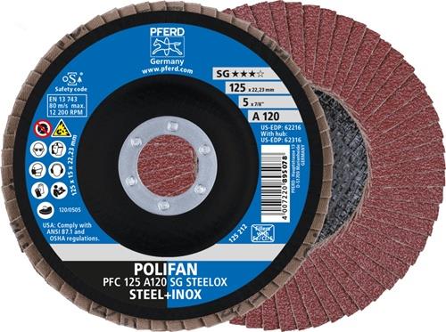 PFERD Fächerscheibe POLIFAN A SG STEELOX D.125mm K.120 kon.INOX NK PFERD