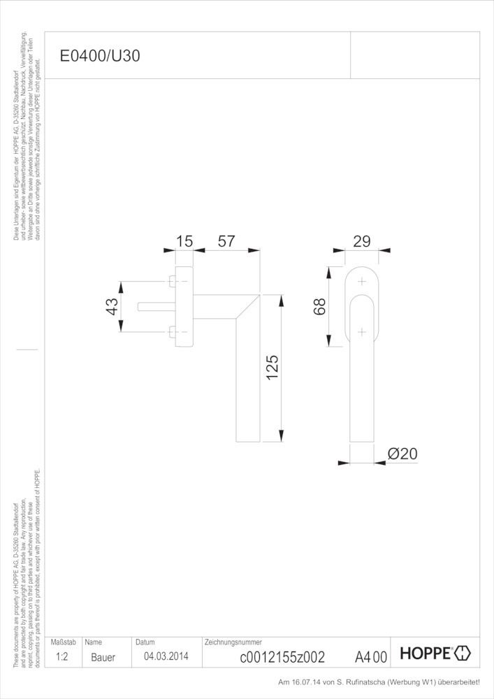 HOPPE® Fenstergriff Amsterdam E0400/U30, mit Schrauben, Edelstahl, 12034083