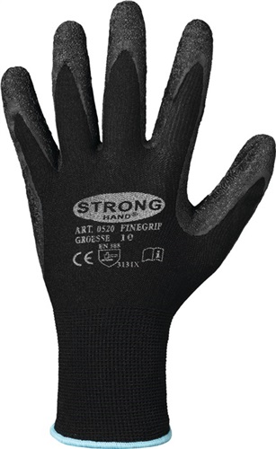 STRONGHAND Handschuhe Finegrip Gr.12 schwarz EN 388 PSA II Nyl.m.Schrumpf-Latex STRONGHAND