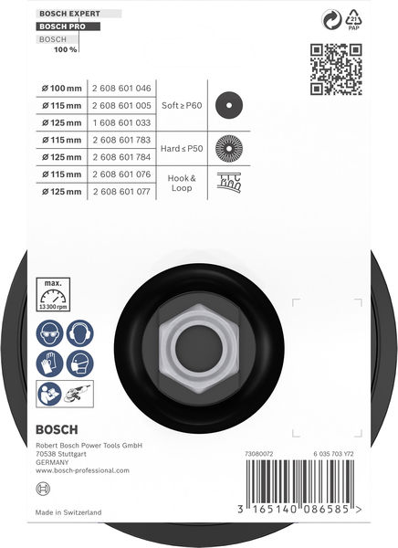 BOSCH Stützteller mit Klettverschluss zum Befestigen von Schleifblättern 115 mm