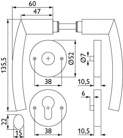 HERMAT Drückergarnitur mit Rosetten BASIC 07 1807/2036.K, Edelstahl