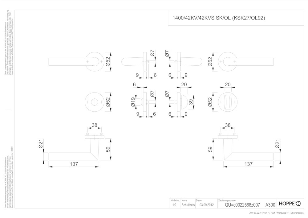 HOPPE® Drückergarnitur mit Rosetten Amsterdam 1400/42KV/42KVS, Aluminium, 11951953