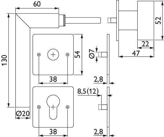 HERMAT Wechselgarnitur mit Rosetten BASIC 02 1802/2611.FL/3127/K, Edelstahl, , smoke black