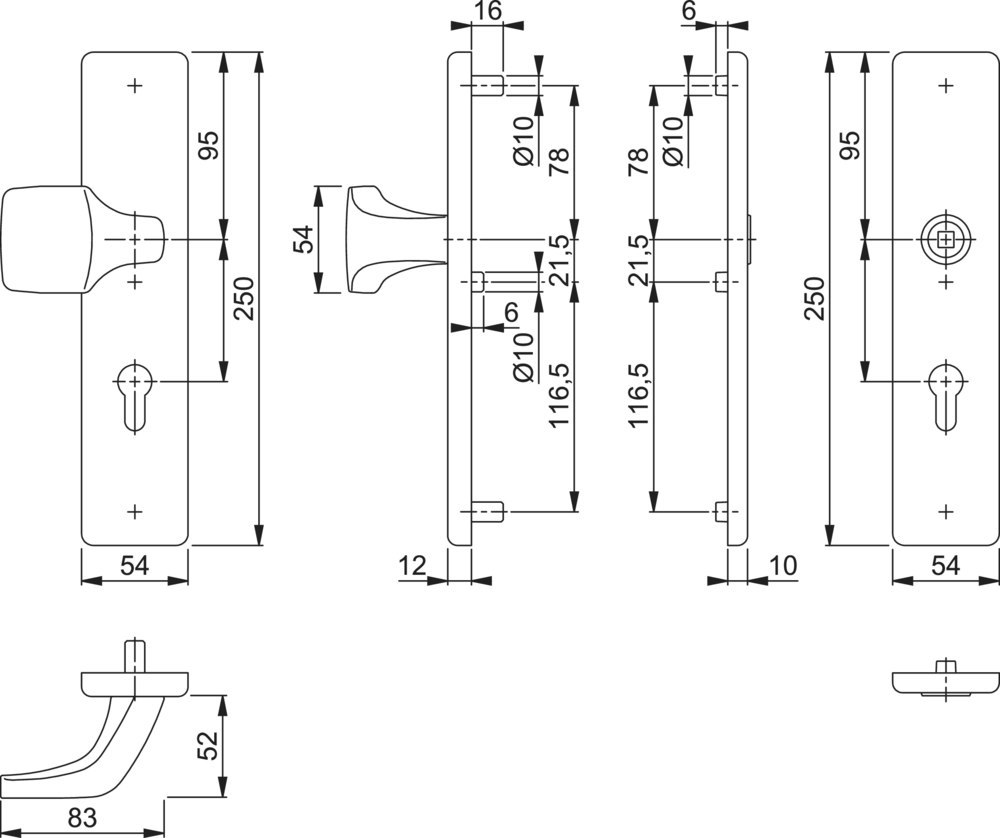 HOPPE® Schutz-Wechselgarnitur mit Langschild 61G/2221/2210, ohne Lochteil, 8/10/92 mm, Aluminium, 11982913