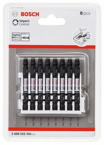 BOSCH Doppelklingen Schrauberbit-Set Impact Control, 8-teilig, T30-T30, 65 mm