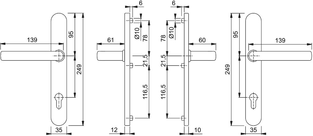 HOPPE® Schutz-Drückergarnitur mit Schmalschild Liverpool E1313G/3358/3357N, Edelstahl, 2903377