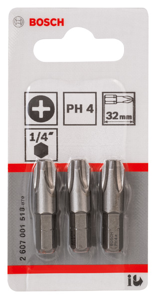 BOSCH Schrauberbit Extra-Hart PH 4, 32 mm, 3er-Pack