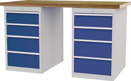 Nordwest Werkbank B1500xT750xH859mm Buche-Multiplex lichtgrau/signalblau 8Schubl.Türen