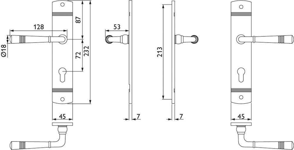 HERMAT Drückergarnitur mit Langschild LYON 1174.F/2274, Schmiedeeisen