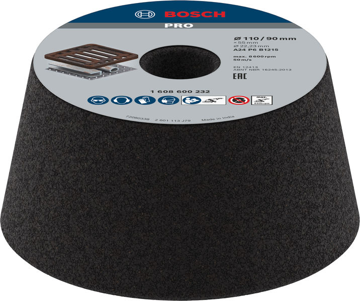 BOSCH Schleiftopf, konisch-Metall/Guss 90 mm, 110 mm, 55 mm, 24