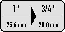 GEDORE Reduzierstück 2132 Antriebs-4-KT.1 Zoll Abtriebs-4-KT.3/4 Zoll L.75mm GEDORE