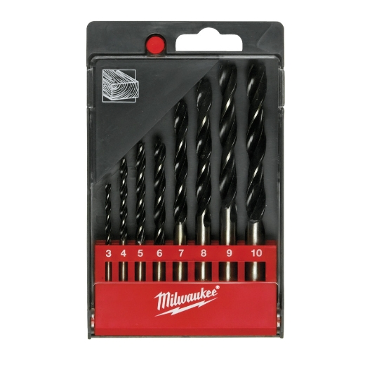 MILWAUKEE 3/4/5/6/7/8/9/10 mm Holzspiralbohrer DIN 7487 E Kassette 8-teilig