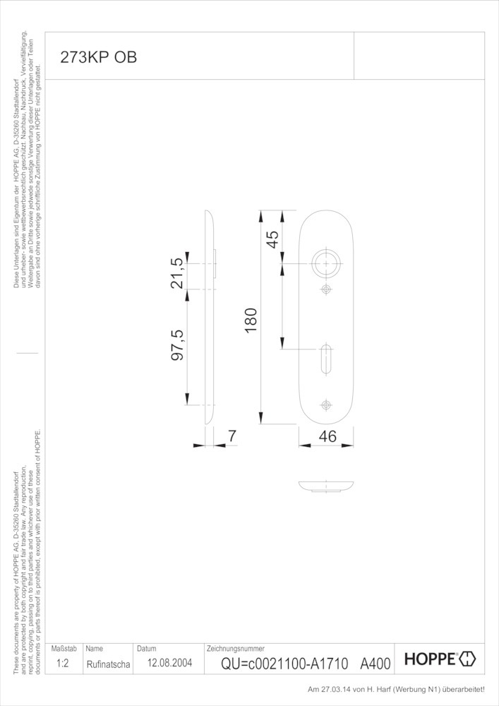 HOPPE® Kurzschildpaar 273KP, Aluminium, 8146847