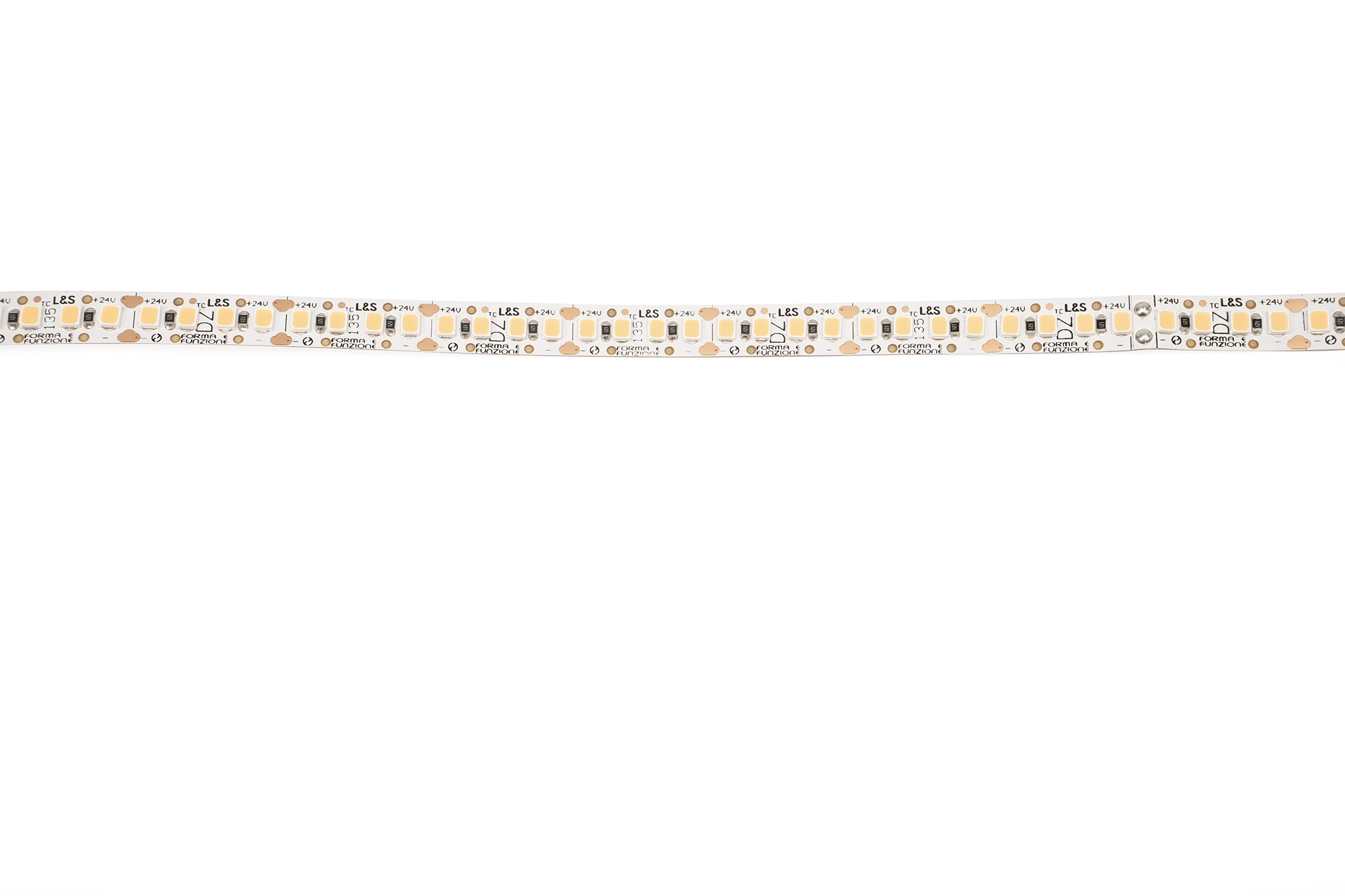 L&S LED-Band HE 200LEDs/m (2835), 2700K, 4 LEDs/20mm, 24DC, 11,5W/m, 8mmx5m, 2x Anschlussltg. 2000mm, white PCB, IP20