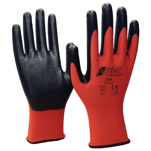 PROMAT Handschuhe Nitril Foam Gr.8 rot/schwarz Nyl.m.Nitrilschaum EN 388 PSA II NITRAS