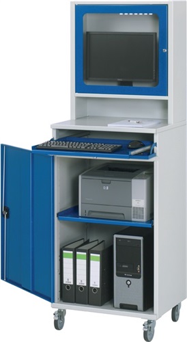 RAU Computerschrank H1895xB650xT520mm mobil enzianblau/lichtgrau Monitorgehäuse