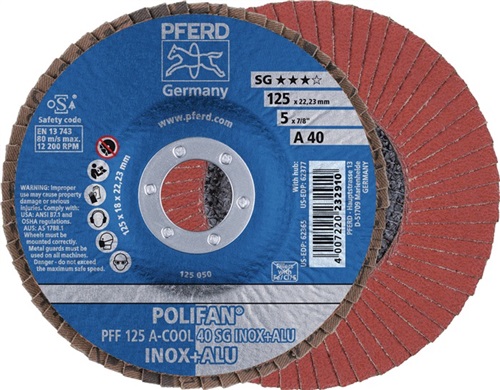 PFERD Fächerscheibe POLIFAN A-COOL SG INOX+ALU D.125mm K.60 fl.INOX/Aluminium NK