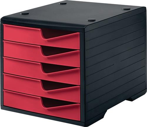 STYRO Ablagebox 5 Schubl.schwarz/cranberry Polystyrol H255xB270xT340mm STYRO