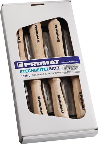 PROMAT Stechbeitelsatz 6,10,12,16,20,26mm Weißbuchenh. Ulmer Form 6-tlg.