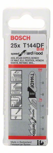 BOSCH Stichsägeblatt T 144 DF Speed for Hard Wood, 25er-Pack
