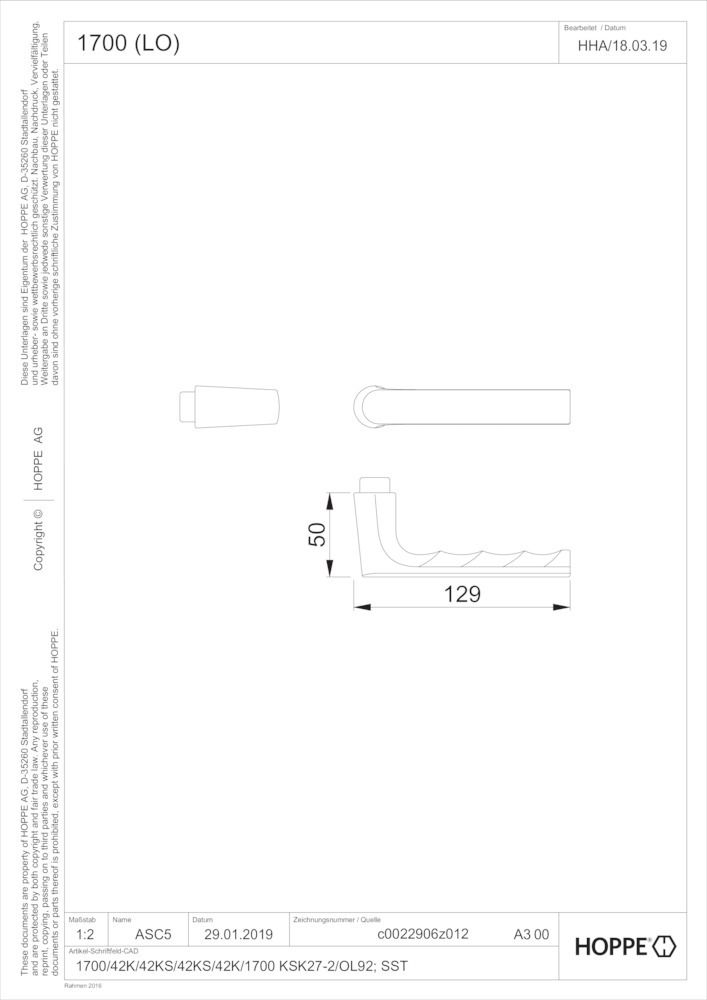 HOPPE® Drückerlochteil Luxembourg 1700, Aluminium, 11783126