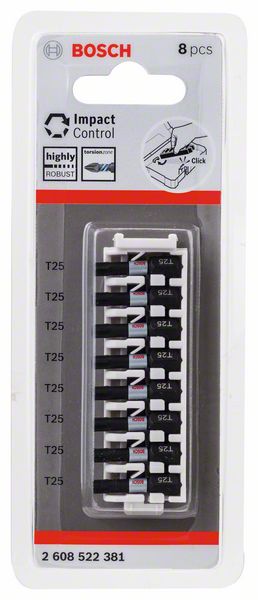 BOSCH Schrauberbit-Set Impact Control, 8-teilig, mit T25, 25 mm