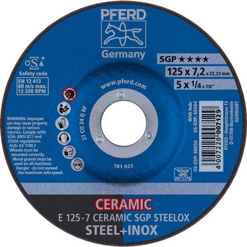 PFERD Schruppscheibe CERAMIC SGP STEELOX D125xS7mm gekr.STA Bohr.22,23mm PFERD