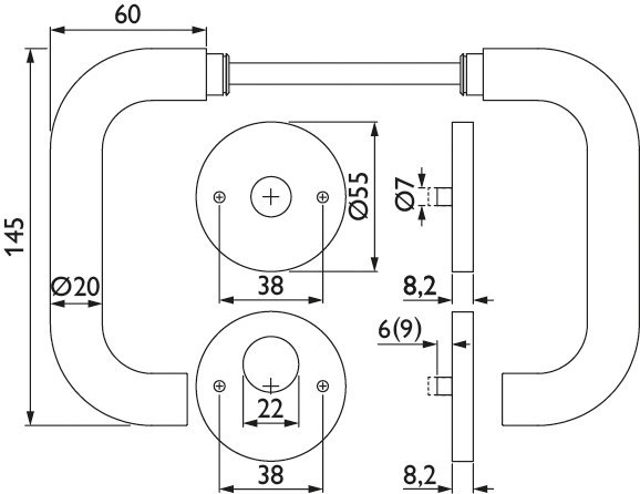HERMAT Drückergarnitur mit Rosetten BASIC 01 1801/2073.M, Klasse 4, Edelstahl