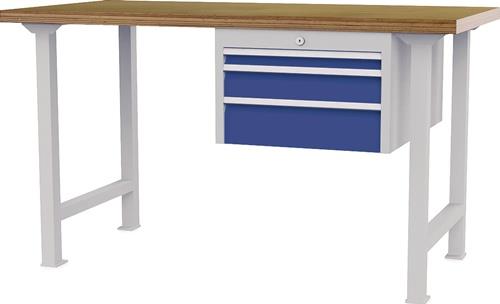 Nordwest Werkbank B1500xT750xH790-1140mm Buche-Multiplex lichtgrau/signalblau 3Schubl.