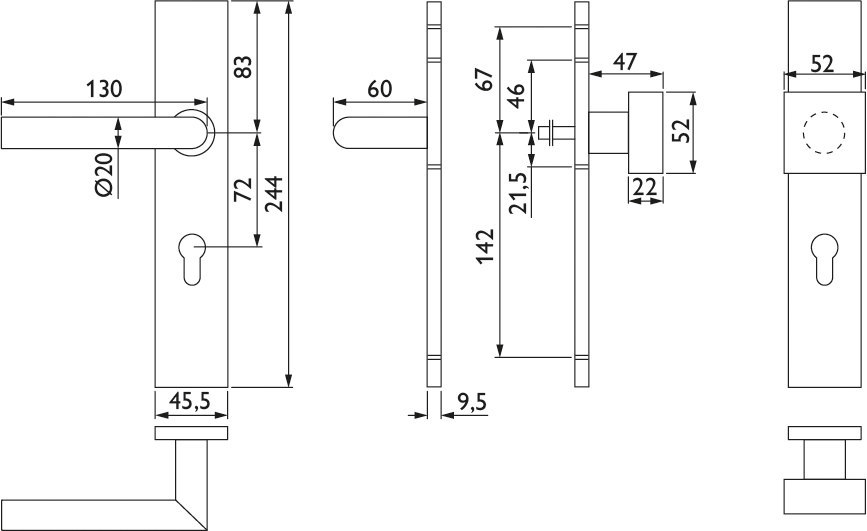 HERMAT Wechselgarnitur mit Langschild BASIC 02 1802.FD/2002.KI/3127/K, Edelstahl