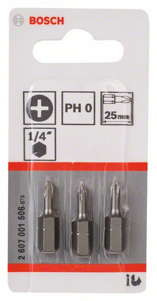 BOSCH Schrauberbit Extra-Hart PH 0, 25 mm, 3er-Pack