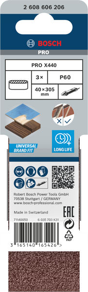 BOSCH Schleifband-Set X440 Best for Wood and Paint, 3-teilig, 40 x 305 mm, 60