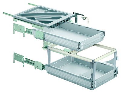 HETTICH Container-Set mit Voll- und Überauszügen, Silent System, 392 x 530, Aluminium Optik, 46748
