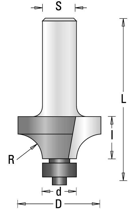 GUHDO HW-Abrundfräser Z2 S8 D42 R15 d12,7 Anlauflager d12,7