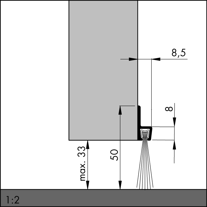 ELLEN Türbodendichtung IBS 50 z. schrauben Alu silber, H 50 x L 1000mm, Bürstenhöhe 30mm