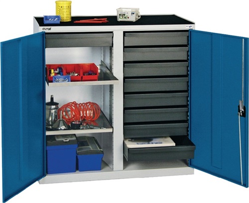 STUMPF Werkzeug-/Beistellschrank H1000xB1000xT500mm 9Schubl.,2BD lichtgrau/enzianblau