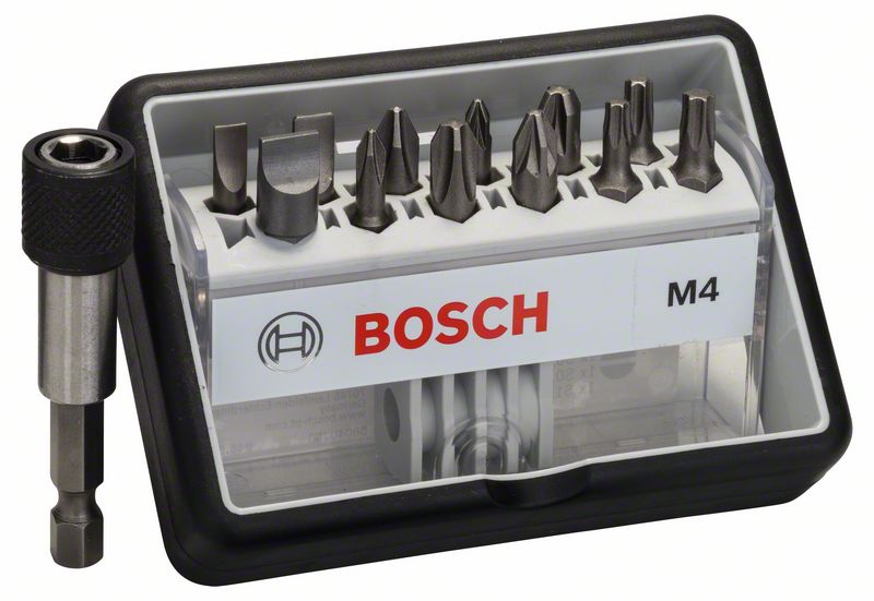 BOSCH Schrauberbit-Set Robust Line M Extra-Hart, 12+1-teilig, 25 mm, PH, PZ, Torx, LS