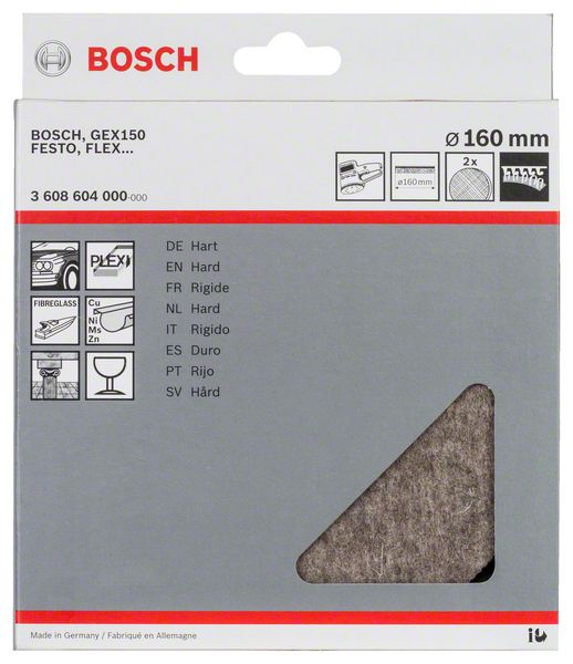 BOSCH Polierfilz für Exzenterschleifer, hart, Klett, 160 mm, 2er-Pack