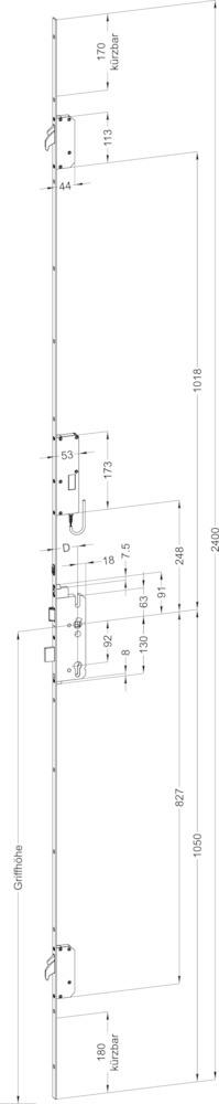 WINKHAUS Selbstverriegelnde-Mehrfachverriegelung STV AV3-F1669 M2, 8/92, Stahl 5018718