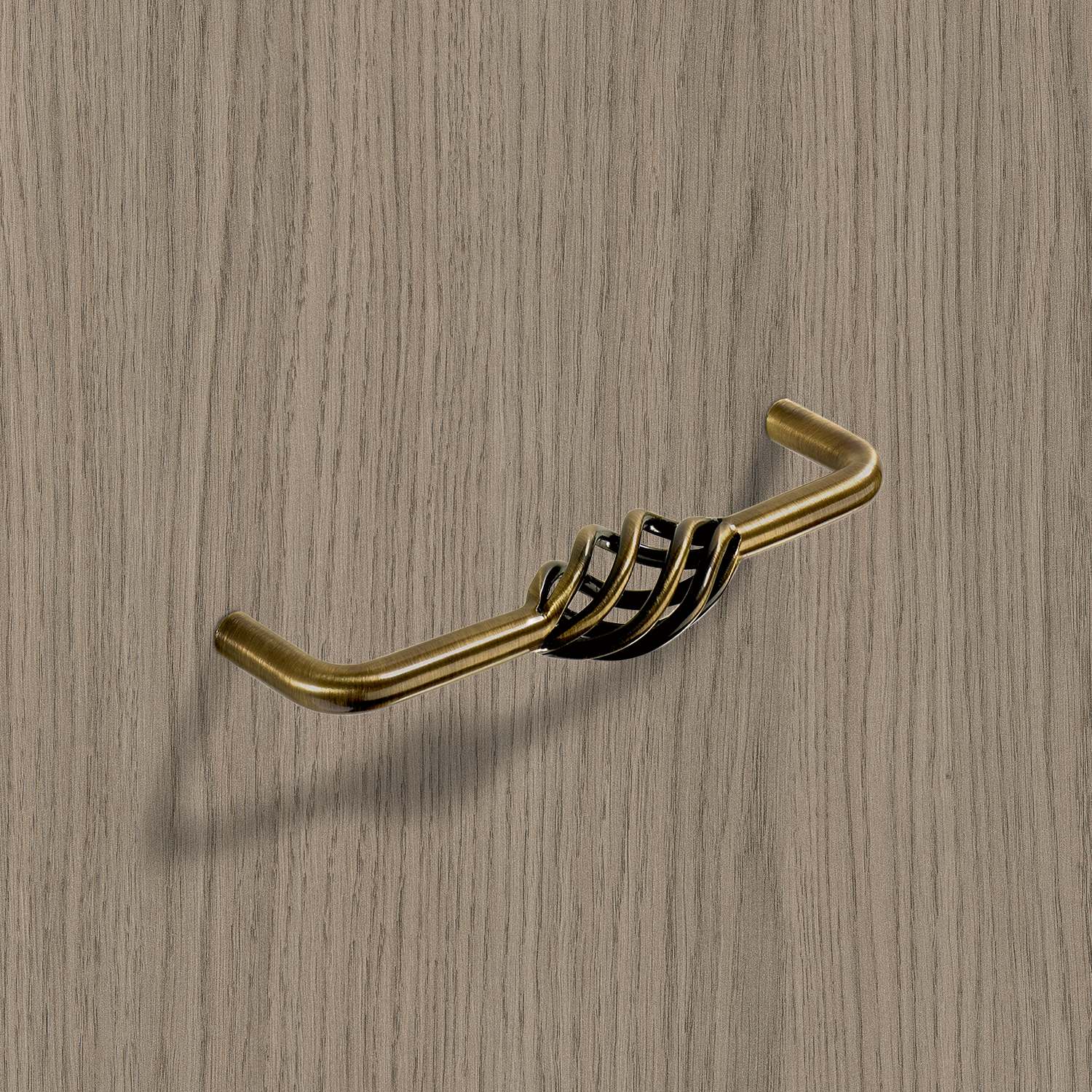 HETTICH Griff Malaca, •–• 128, L 136 mm, H 40 mm, ø 12 mm, Messing Optik antik, 9070945 HETTICH Griff Malaca, •–• 128, L 136 mm, H 40 mm, ø 12 mm, Messing Optik antik, 9070945