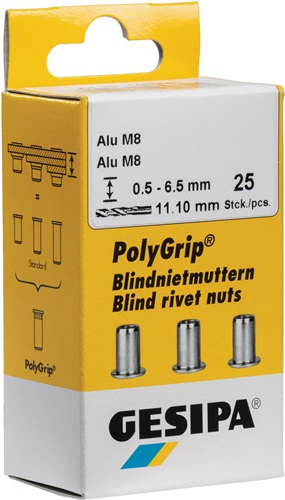 GESIPA Blindnietmutter PolyGrip® Nietschaft dxl 11x20mm M8 Alu 25 St.GESIPA