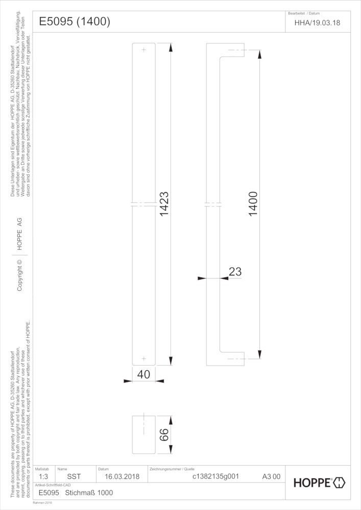 HOPPE® Stoßgriff E5095, Edelstahl, 11681457