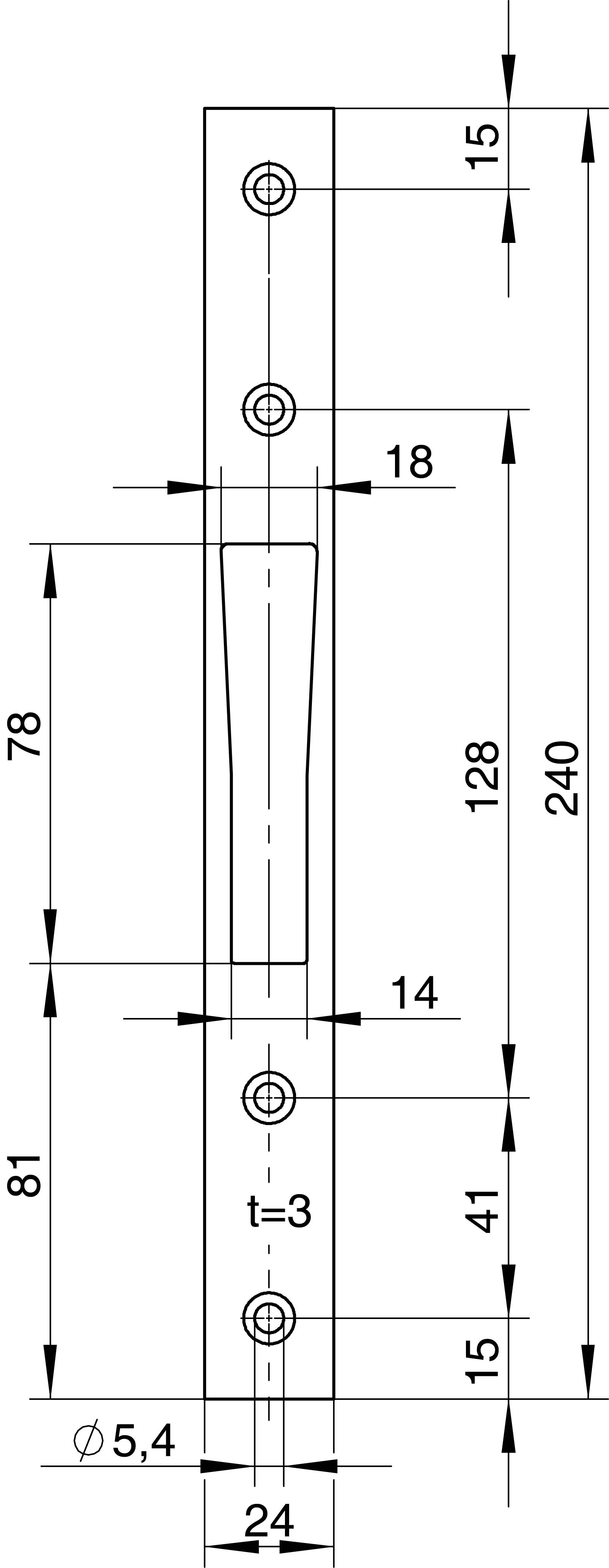 WILKA 9513 Schließblech für Rohrrahmentüren 24x3x240