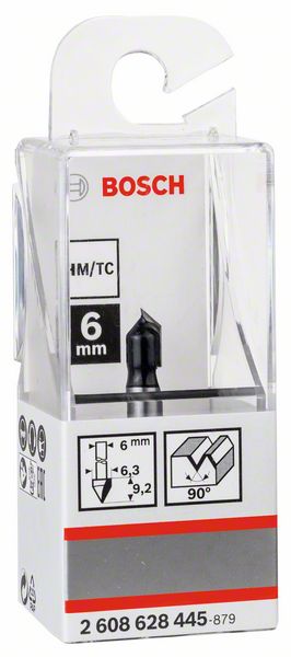 BOSCH V-Nutfräser 6 mm, D1 6,35 mm, L 16 mm, G 48 mm, 90°