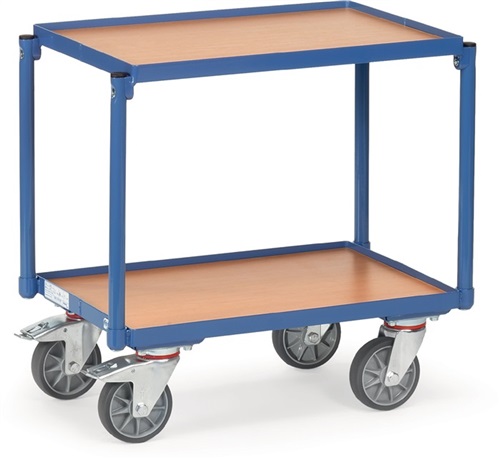 FETRA Tischwagen 2 Ladeflächen L605xB405mm brillantblau Trgf.250kg o.Bügel