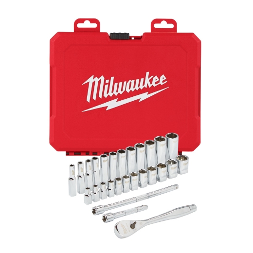 MILWAUKEE 28-teilig Ratschen- und Steckschlüsseleinsatz Set 1/4" metrisch