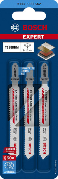 BOSCH EXPERT ‘Laminate Clean’ T128 BHM Stichsägeblatt, 3 Stück. Für Stichsägen